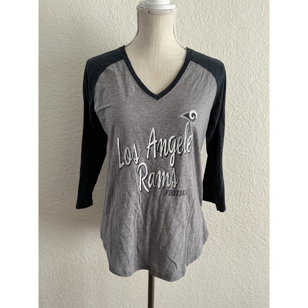 OTS Los Angeles Rams Shirt Medium Gray 3/4 Sleeve Raglan V-Neck Football Tee